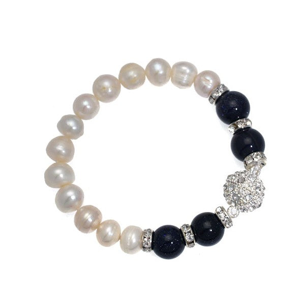 ALEGRA Silver tone Cream Black Freshwater Pearl Bracelet