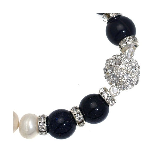 ALEGRA Silver tone Cream Black Freshwater Pearl Bracelet