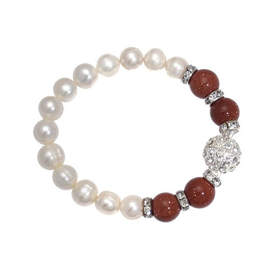 ALEGRA Silver tone Cream Brown Freshwater Pearl Bracelet