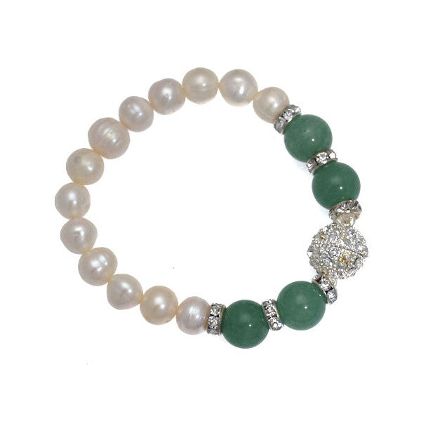ALEGRA Silver tone Cream Green Freshwater Pearl Bracelet