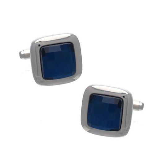 Alexander Silver tone Blue Crystal Cufflinks