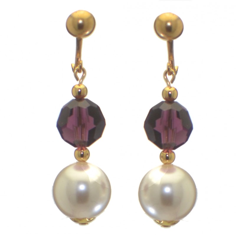 ALEXIA gold plated amethyst white faux pearl clip on earrings