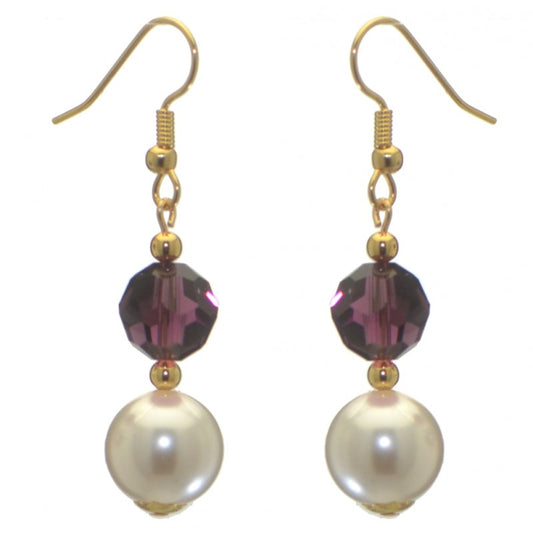 ALEXIA gold plated amethyst white faux pearl hook earrings