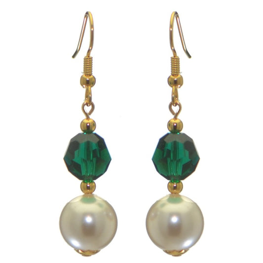 ALEXIA gold plated emerald green white faux pearl hook earrings