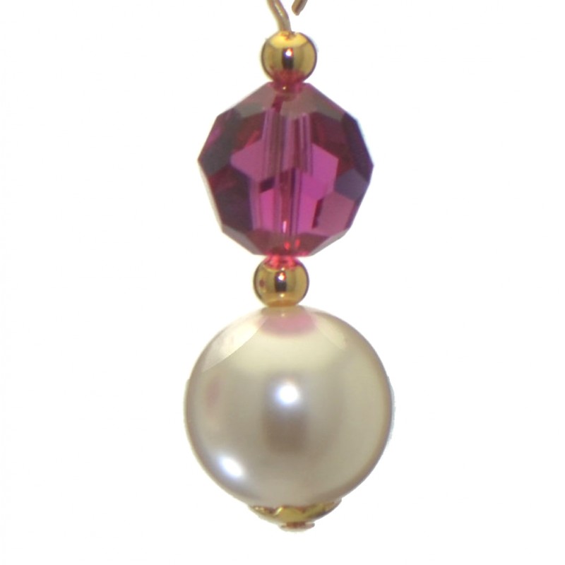 ALEXIA gold plated fuchsia pink white faux pearl clip on earrings