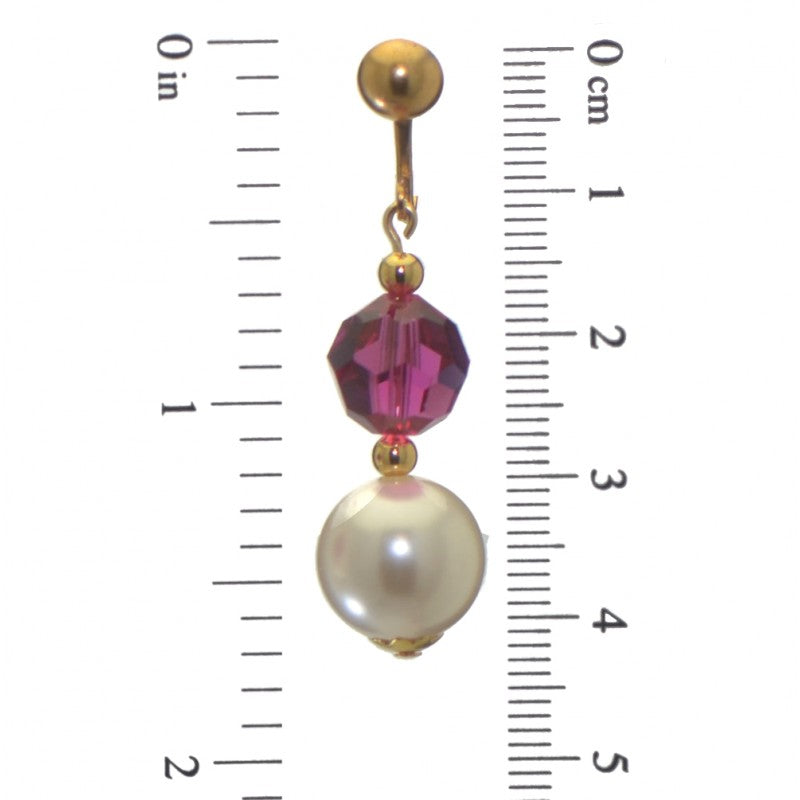 ALEXIA gold plated fuchsia pink white faux pearl clip on earrings