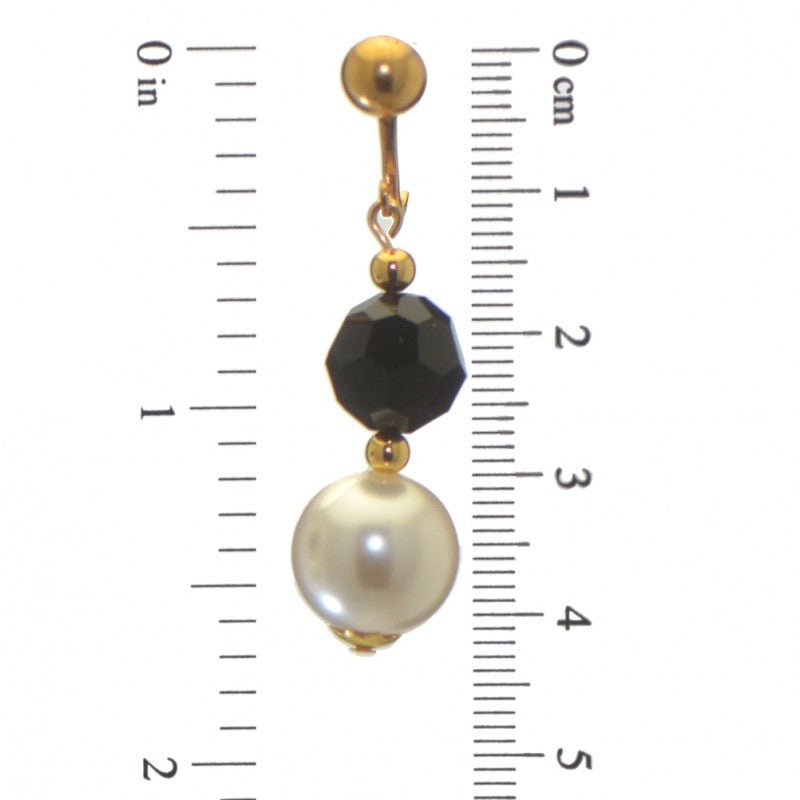 ALEXIA gold plated jet black white faux pearl clip on earrings
