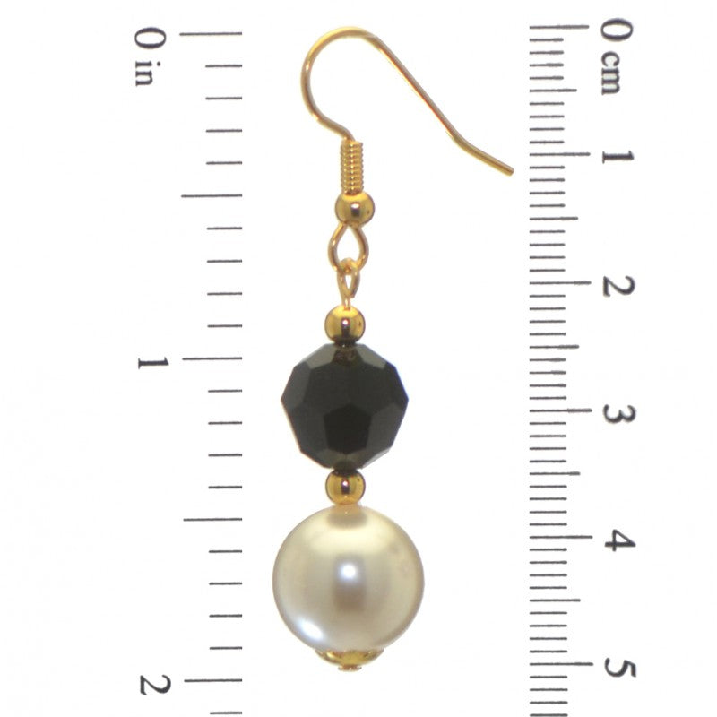 ALEXIA gold plated jet black white faux pearl hook earrings
