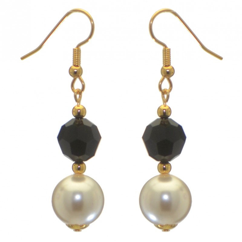 ALEXIA gold plated jet black white faux pearl hook earrings