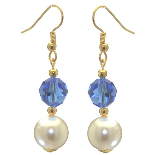 ALEXIA gold plated sapphire blue white faux pearl hook earrings