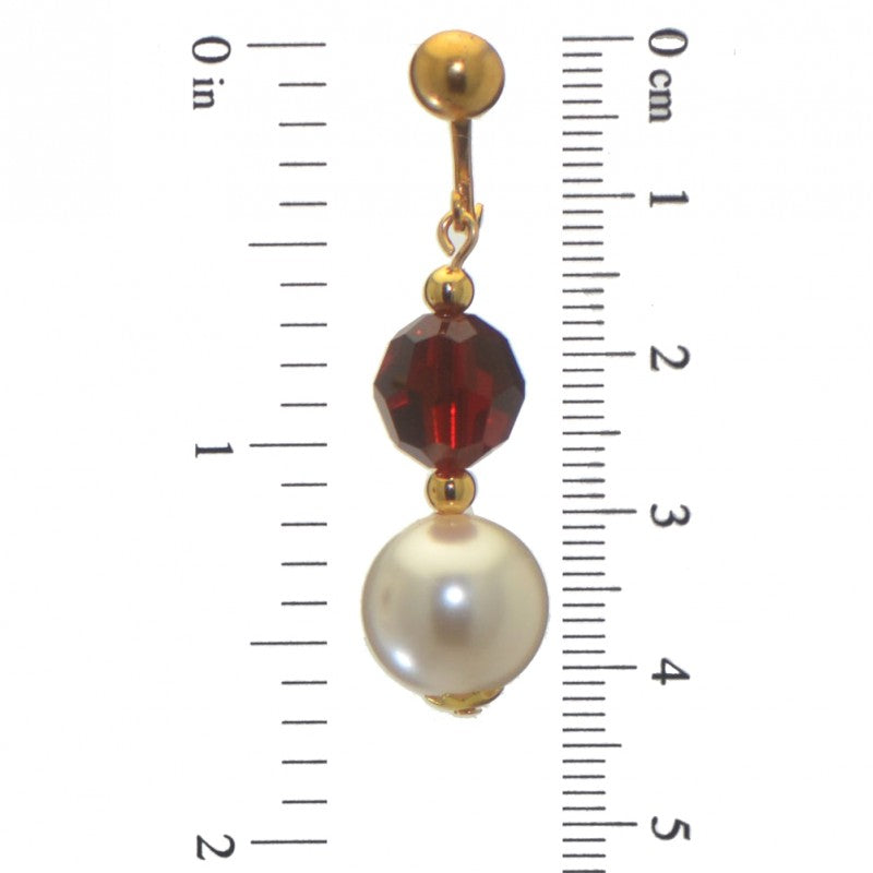 ALEXIA gold plated siam red white faux pearl clip on earrings