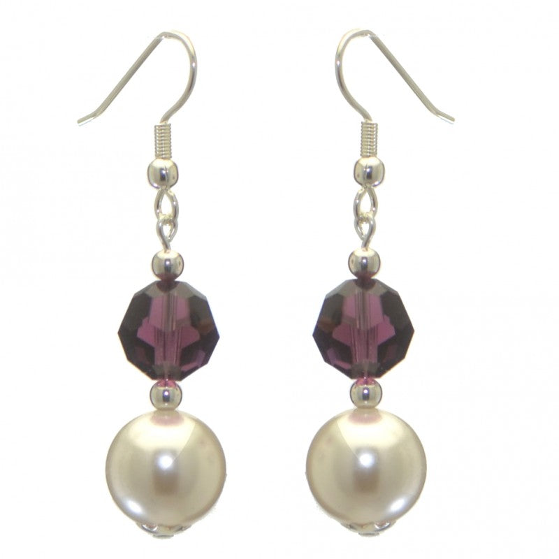ALEXIA silver plated amethyst white faux pearl hook earrings