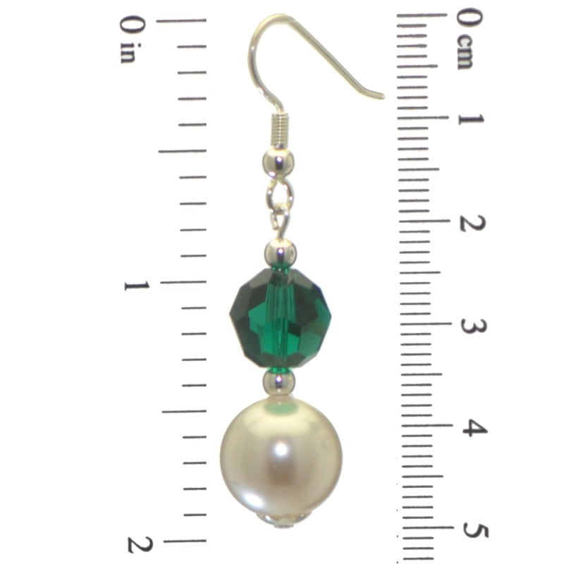 ALEXIA silver plated emerald green white faux pearl hook earrings