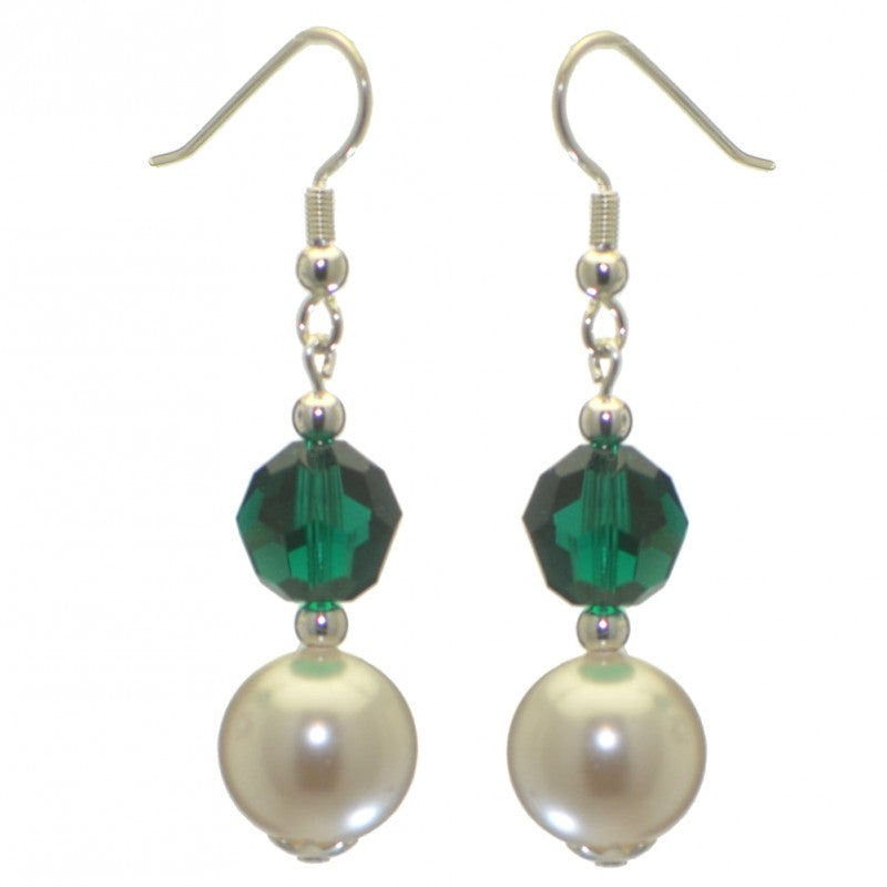 ALEXIA silver plated emerald green white faux pearl hook earrings