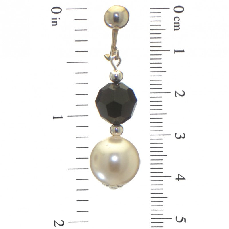 ALEXIA silver plated jet black white faux pearl clip on earrings