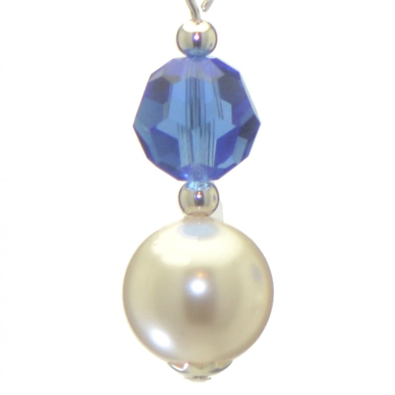 ALEXIA silver plated sapphire blue white faux pearl clip on earrings