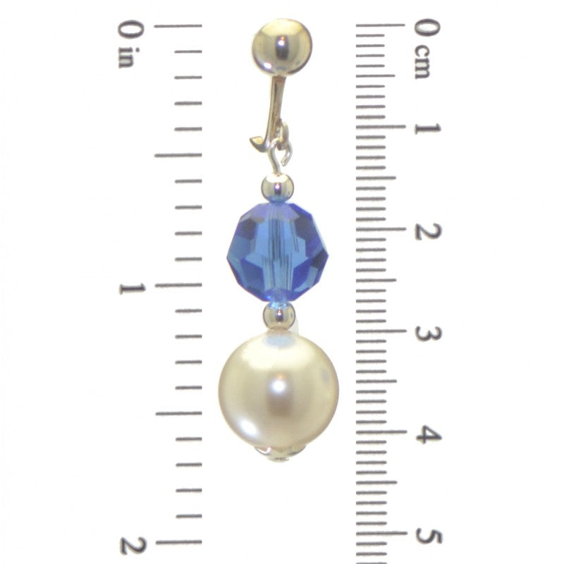 ALEXIA silver plated sapphire blue white faux pearl clip on earrings