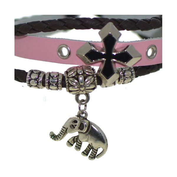 ALICE Pink and Brown Leather Thong Bracelet