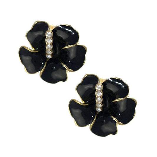 AMANDINE Gold tone Black Crystal Clip On Earrings