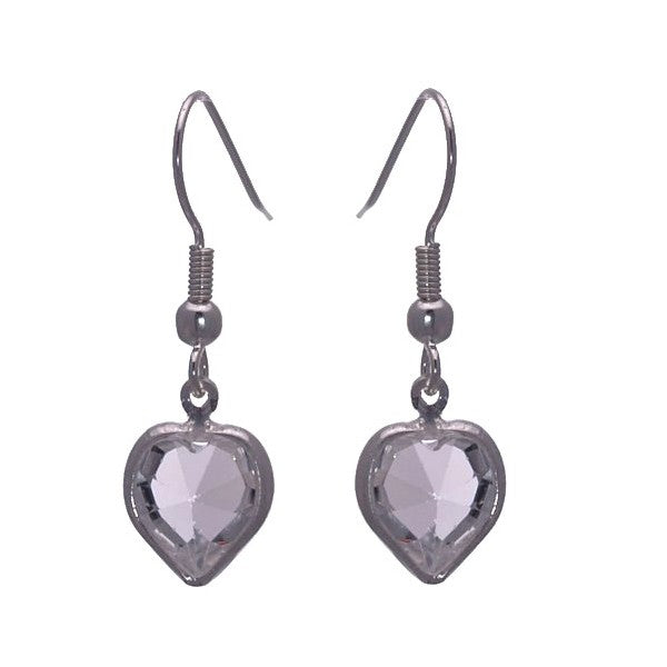 AMARA Clear Crystal Heart Silver Plated Hook Earrings