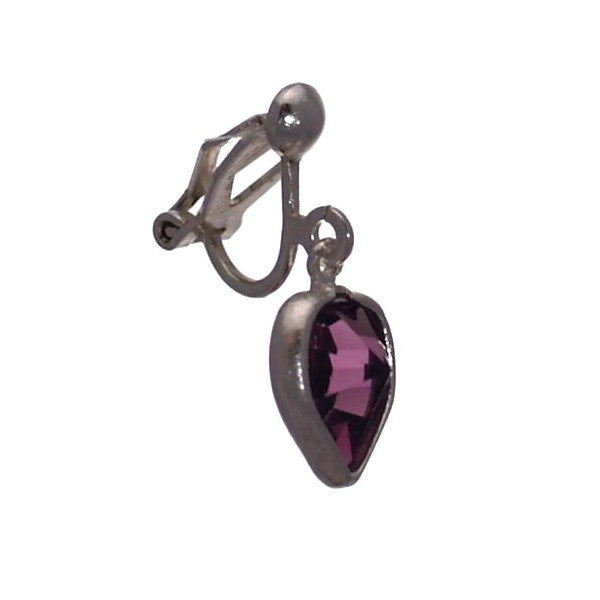 AMARA Light Amethyst Crystal Heart Silver Plated Clip On Earrings