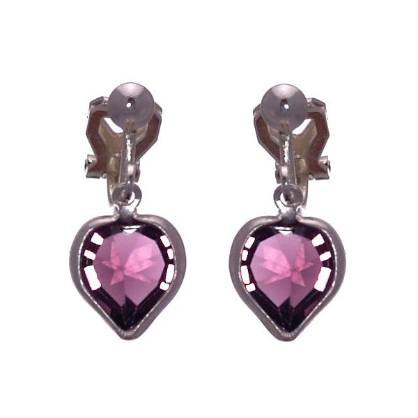 AMARA Light Amethyst Crystal Heart Silver Plated Clip On Earrings