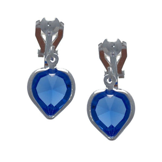 AMARA Sapphire Heart Crystal Silver Plated Clip On Earring