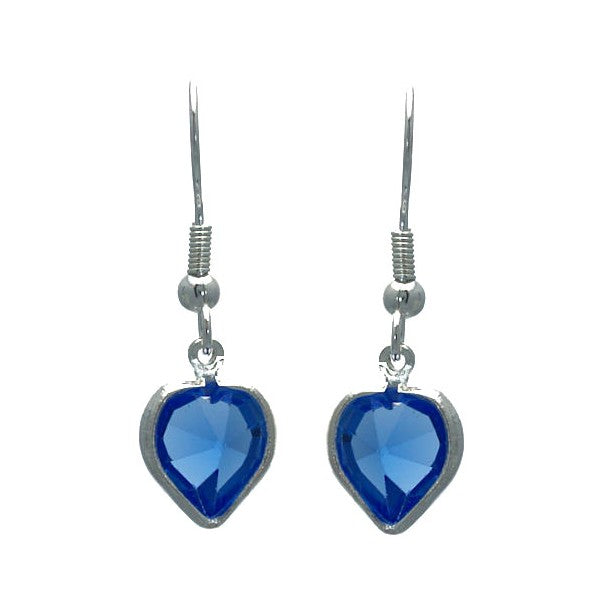 AMARA Sapphire Heart Crystal Silver Plated Hook Earrings