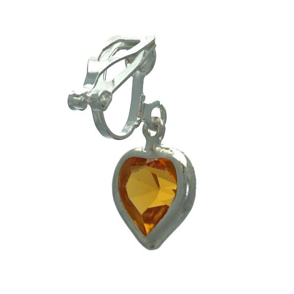 AMARA Topaz Crystal Heart Silver Plated Clip On Earrings