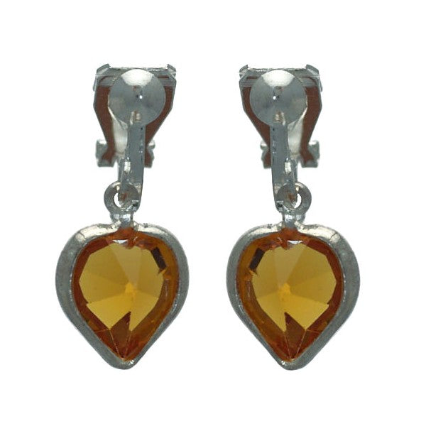 AMARA Topaz Crystal Heart Silver Plated Clip On Earrings