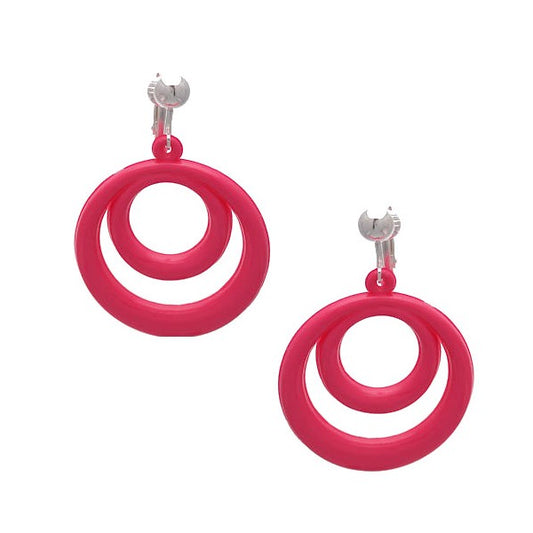 Amiela Silver plated Bright Pink Drop Clip On Earrings