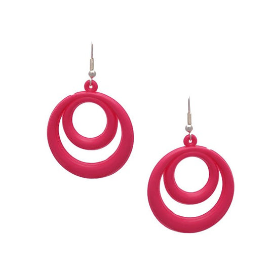 Amiela Silver tone Bright Pink Hoop Hook Earrings