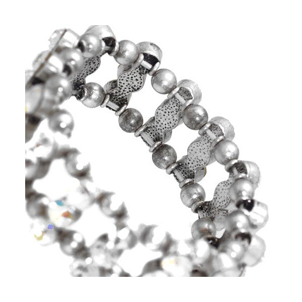 Amondi Burnished Silver tone AB Crystal Elasticated Bracelet