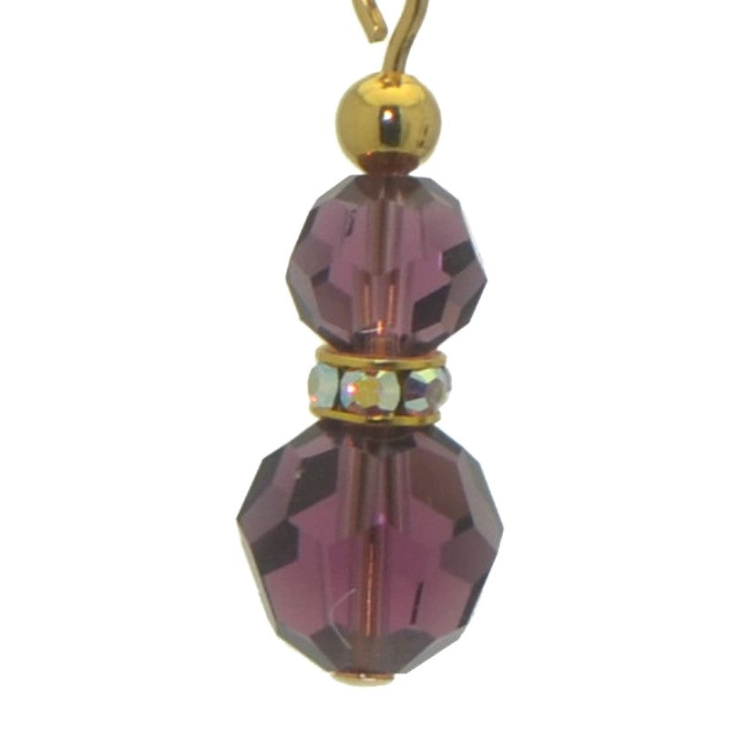 AMUNET gold plated amethyst purple crystal hook earrings