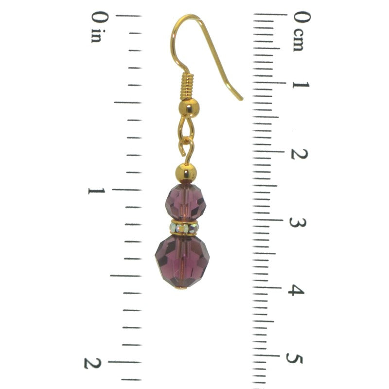 AMUNET gold plated amethyst purple crystal hook earrings