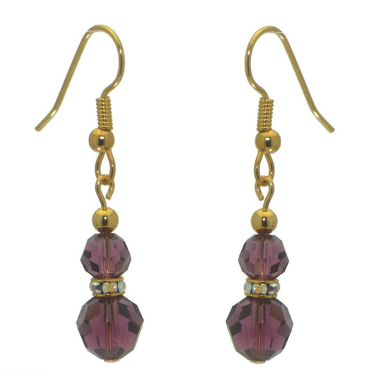 AMUNET gold plated amethyst purple crystal hook earrings