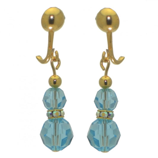 AMUNET gold plated aquamarine crystal clip on earrings