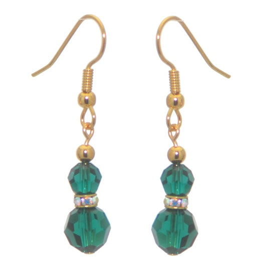 AMUNET gold plated emerald green crystal hook earrings