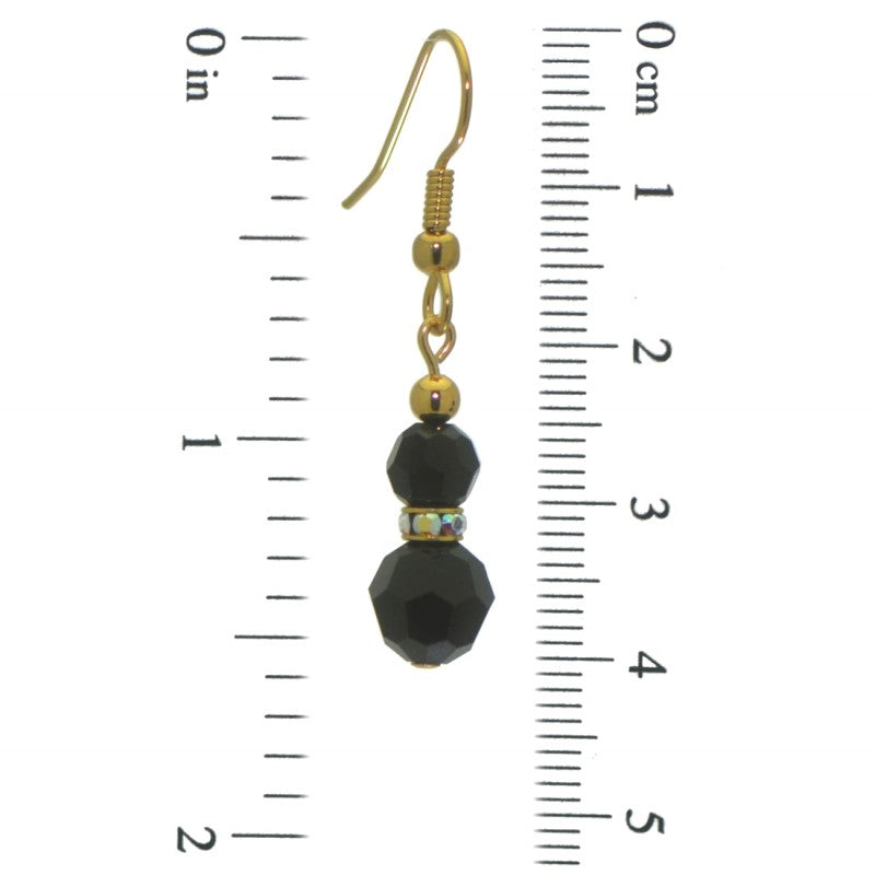 AMUNET gold plated jet black crystal hook earrings