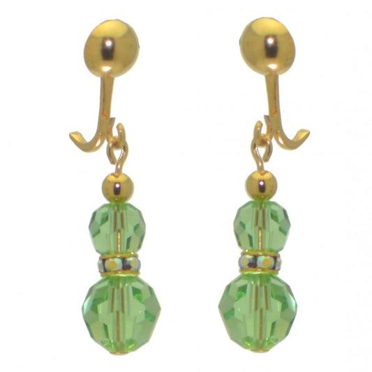 AMUNET gold plated peridot green crystal clip on earrings