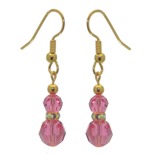 AMUNET gold plated rose pink crystal hook earrings