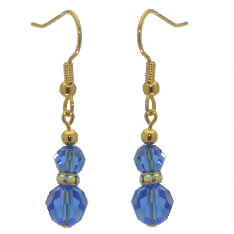 AMUNET gold plated sapphire blue crystal hook earrings