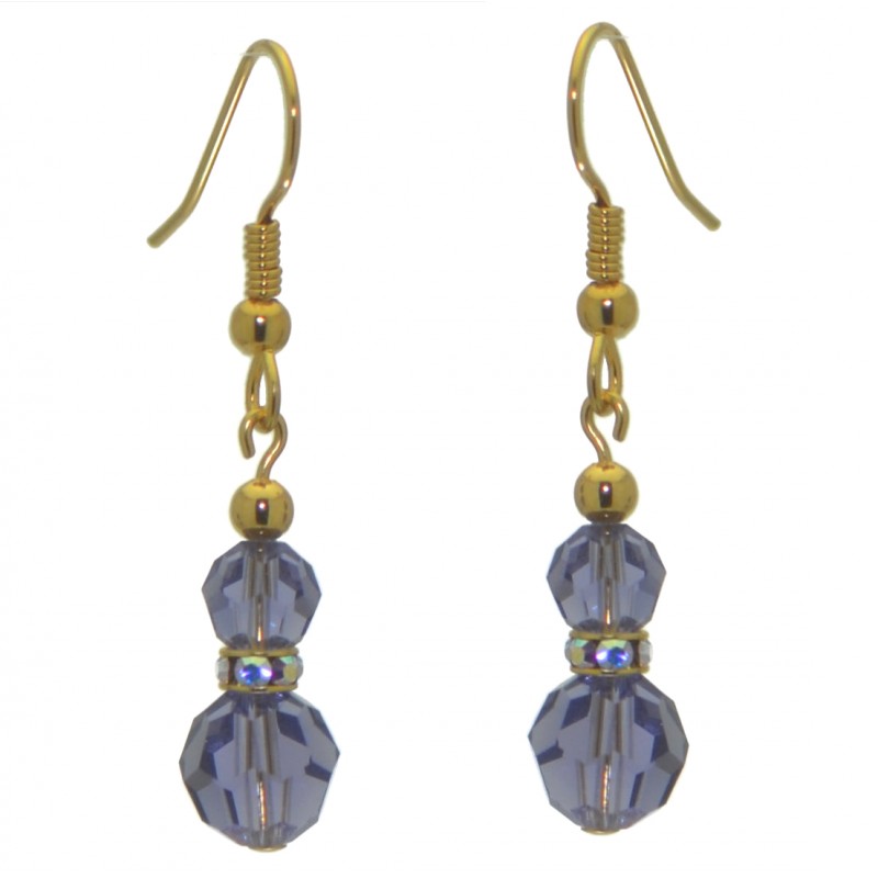 AMUNET gold plated tanzanite lilac crystal hook earrings