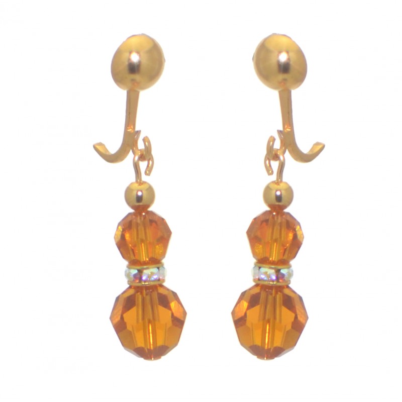 AMUNET gold plated topaz yellow crystal clip on earrings