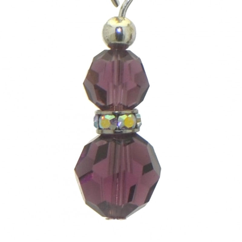 AMUNET silver plated amethyst purple crystal clip on earrings