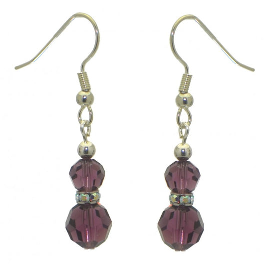 AMUNET silver plated amethyst purple crystal hook earrings