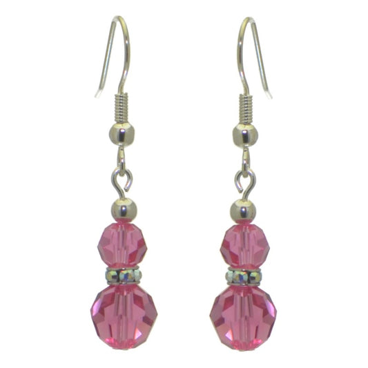 AMUNET silver plated rose pink crystal hook earrings
