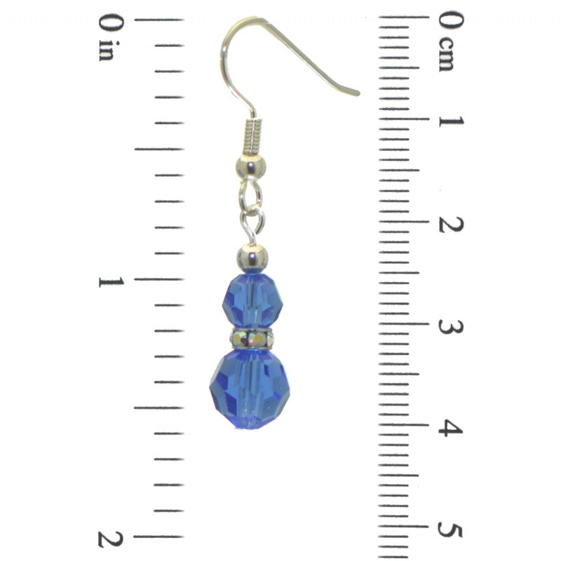 AMUNET silver plated sapphire blue crystal hook earrings