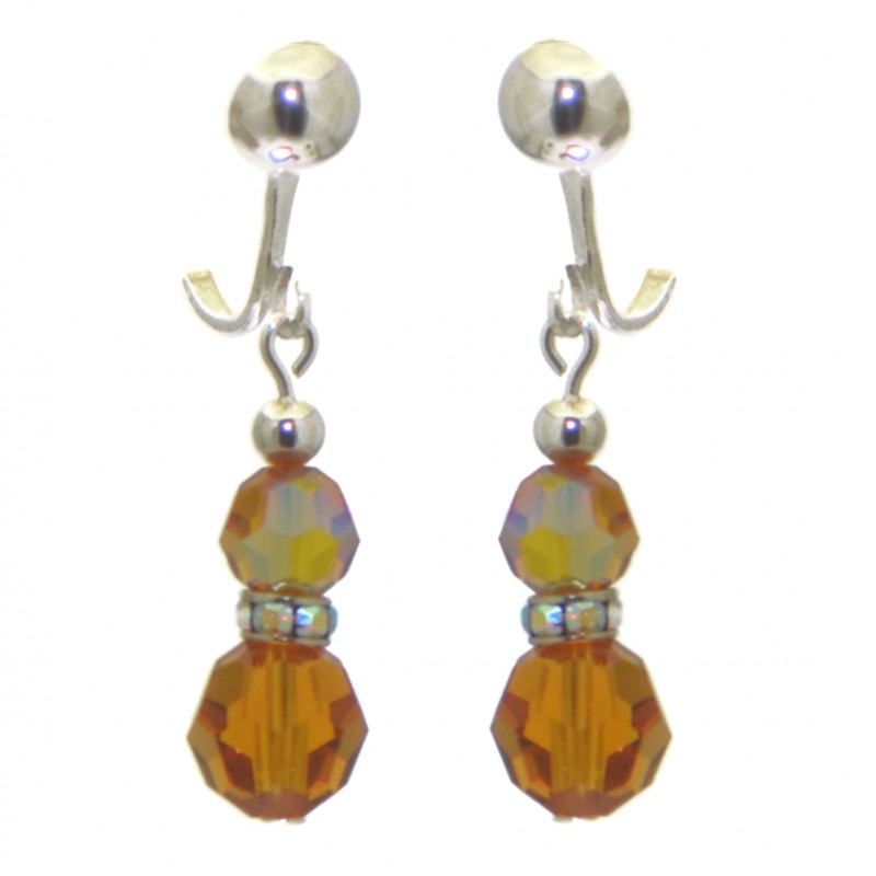 AMUNET silver plated topaz yellow crystal clip on earrings