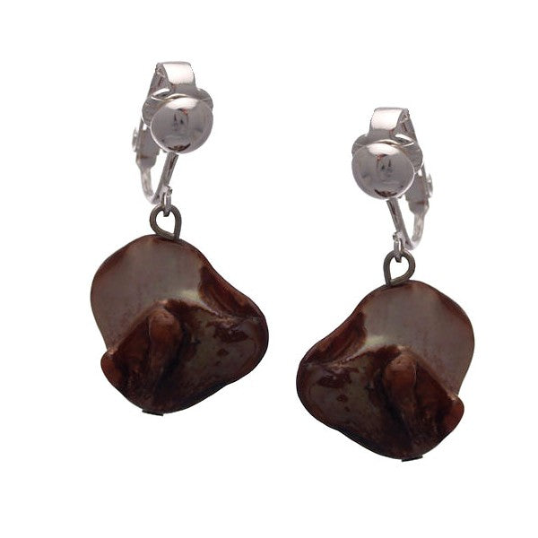 ANDREANA Silver plated Brown Shell Clip On Earrings